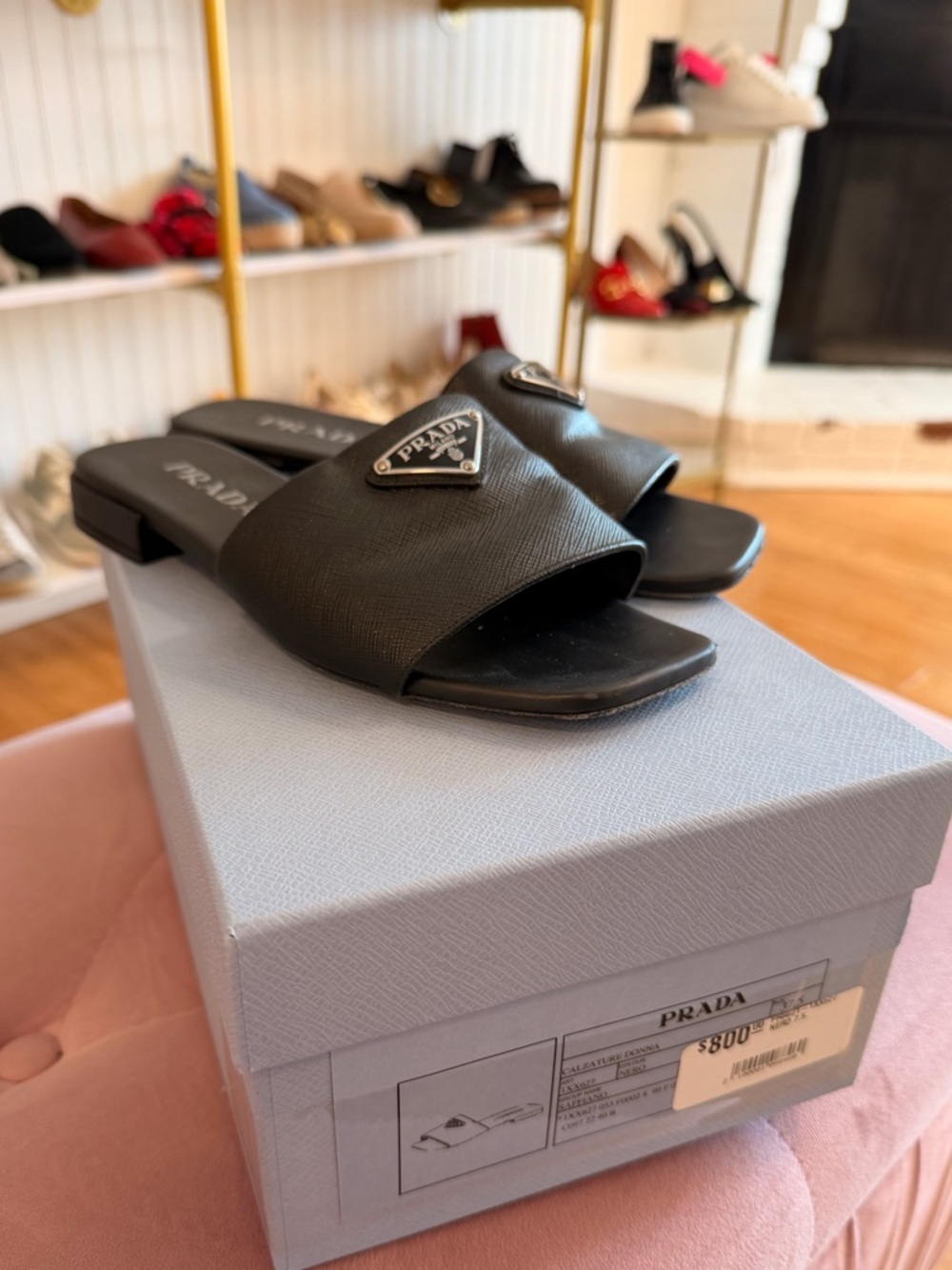 Prada Saffiano Leather Slides